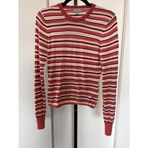 J Crew Salmon Burgundy Striped Lightweight Merino Wool Sweater M